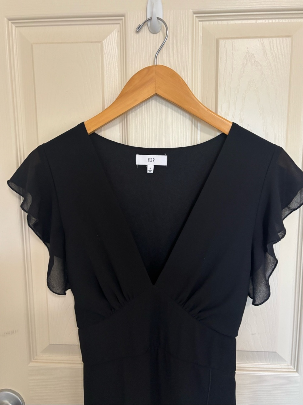 NSR Black V-Neck Flutter Sleeve Maxi Dress - Size Small - Picture 7 of 7